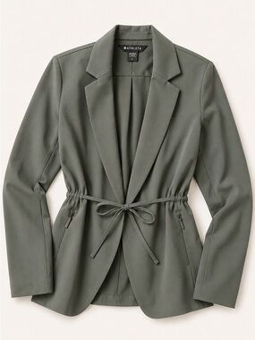 Athleta Endless Prima Twill Tie Waist Travel Blazer Green Size 6 Zip Pockets